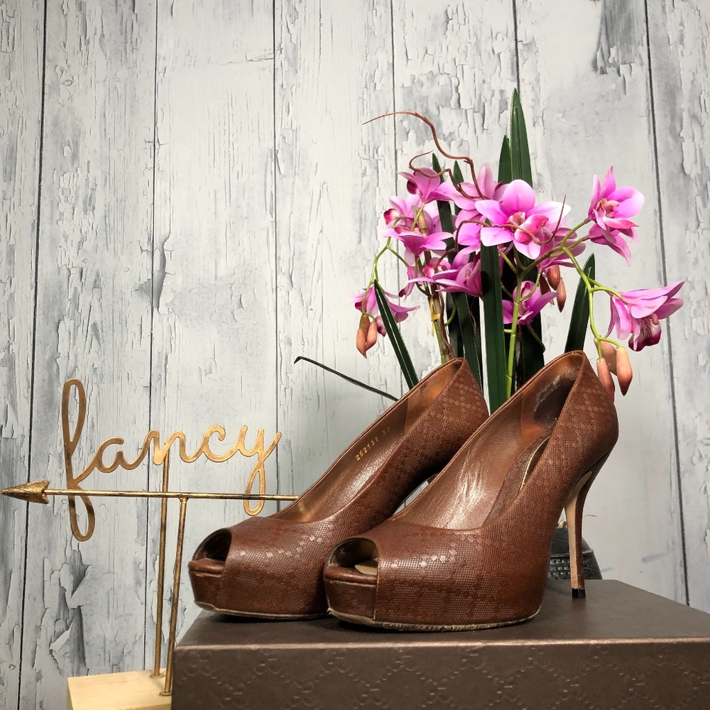 Gucci Sofia Brown Soft Diamante Platform Pumps - image 1